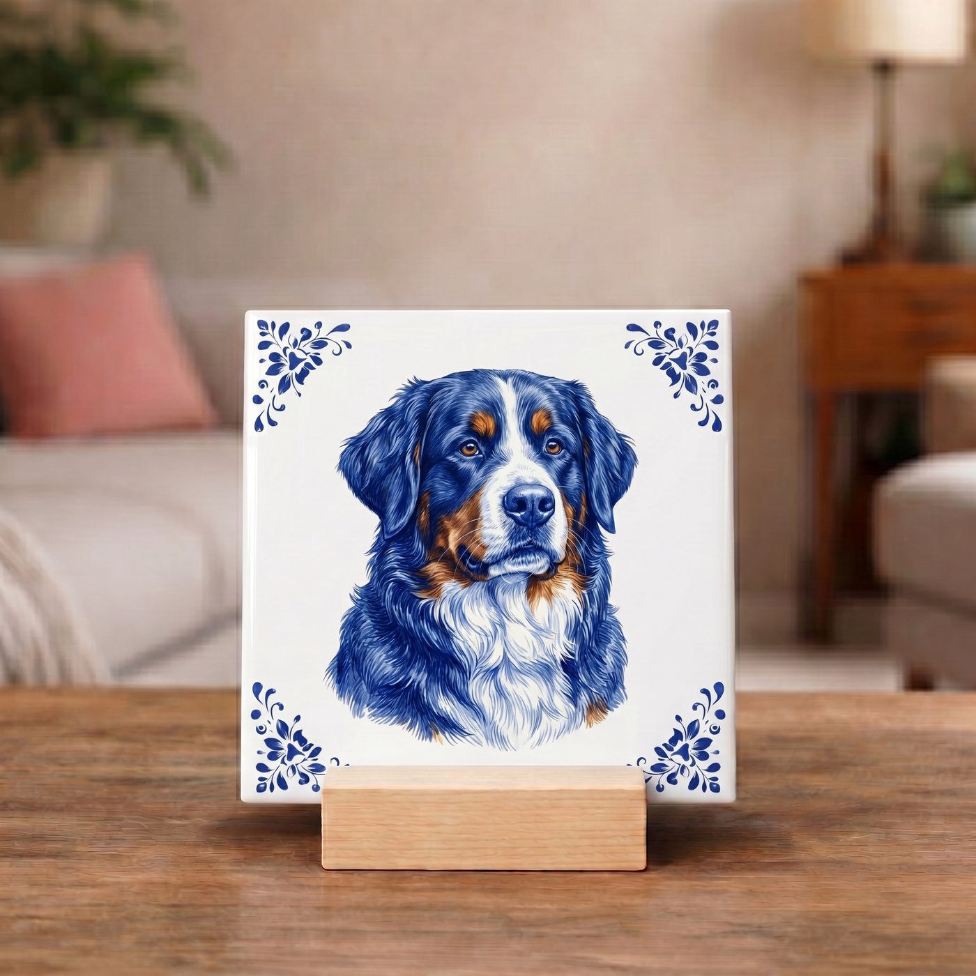 Delftsblauw Tegeltje 11x11 Berner Sennen – Cadeau voor hondenliefhebber of baasje