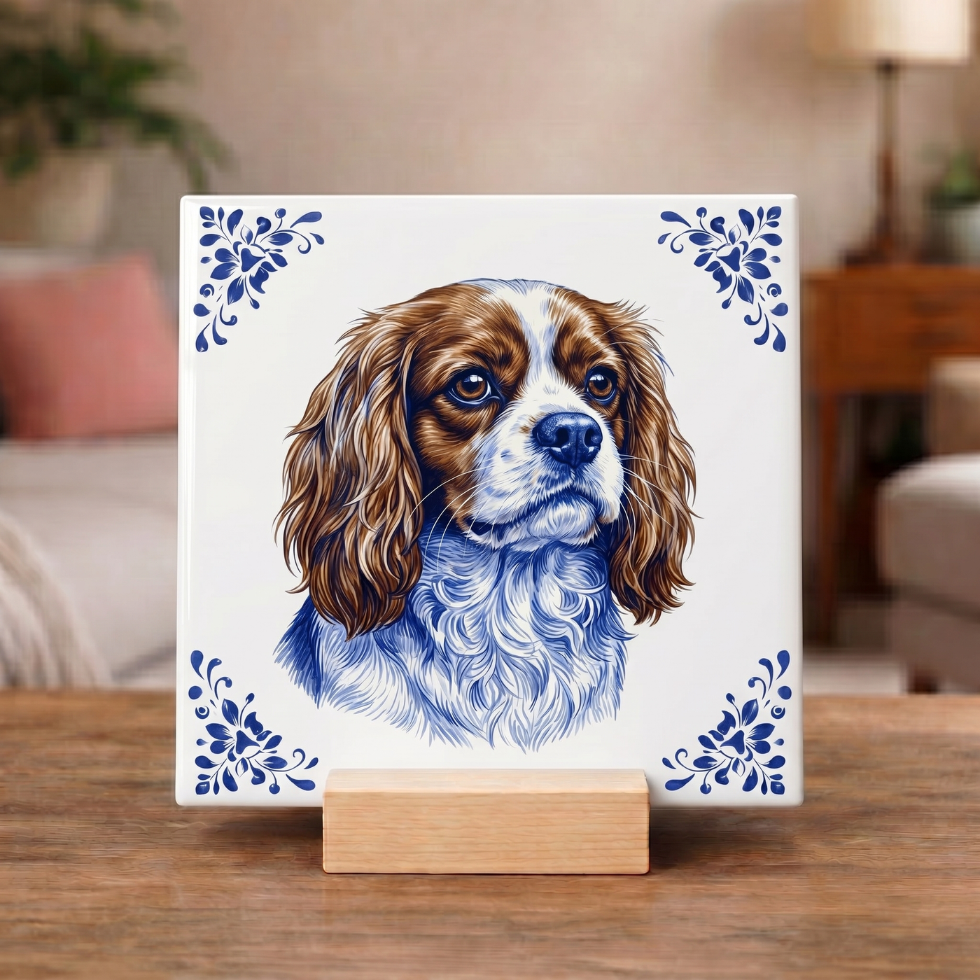 Delftsblauw Tegeltje 11x11 Cavalier King Charles Spaniël – Cadeau voor hondenliefhebber of baasje