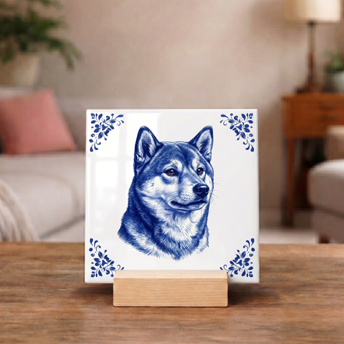 Delftsblauw Tegeltje "Shiba Inu"