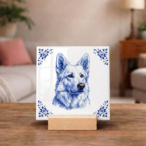 Delftsblauw Tegeltje "Witte Herder"