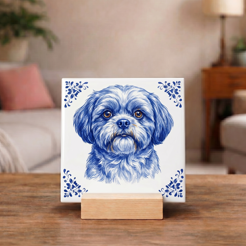 Delftsblauw Tegeltje "Shih Tzu"