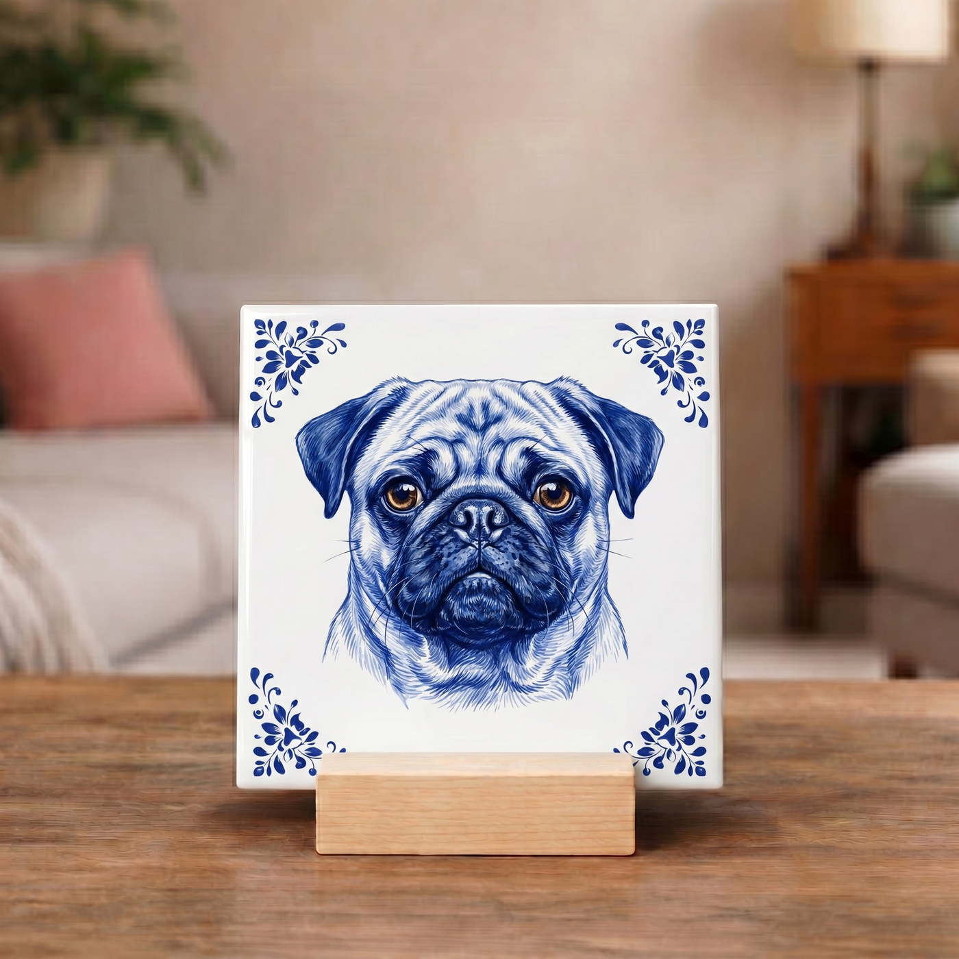 Delftsblauw Tegeltje 11x11 Mopshond – Cadeau voor hondenliefhebber of baasje