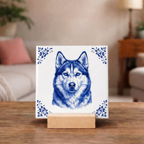 Delftsblauw Tegeltje "Husky"