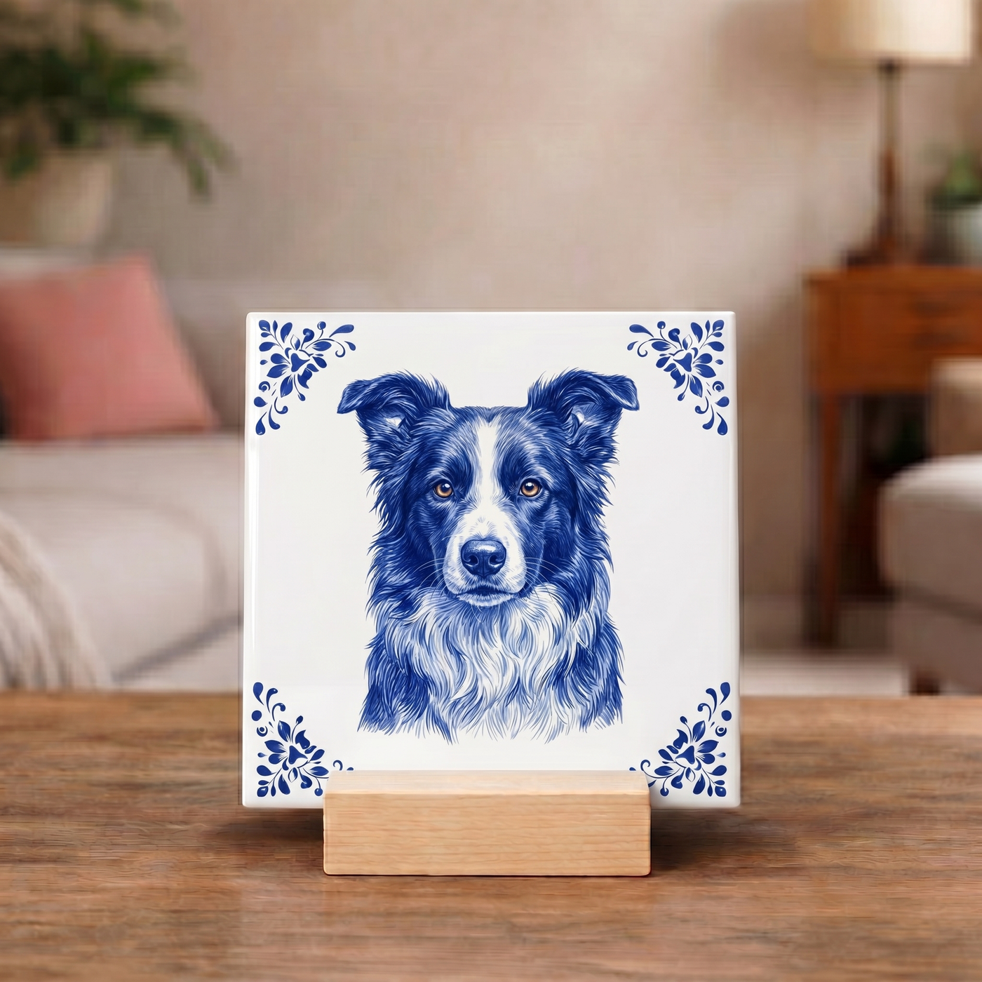 Delftsblauw Tegeltje 11x11 Border Collie – Cadeau voor hondenliefhebber of baasje