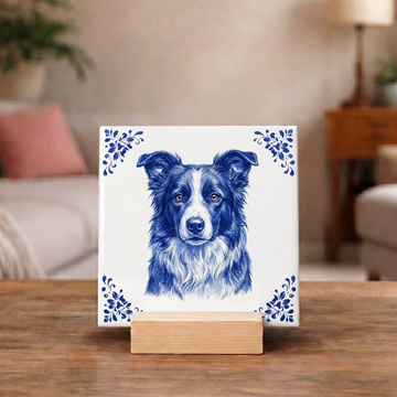 Delftsblauw Tegeltje 11x11 Border Collie – Cadeau voor hondenliefhebber of baasje