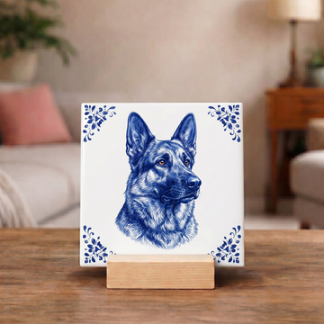 Delftsblauw Tegeltje 11x11 Duitse Herder – Cadeau voor hondenliefhebber of baasje