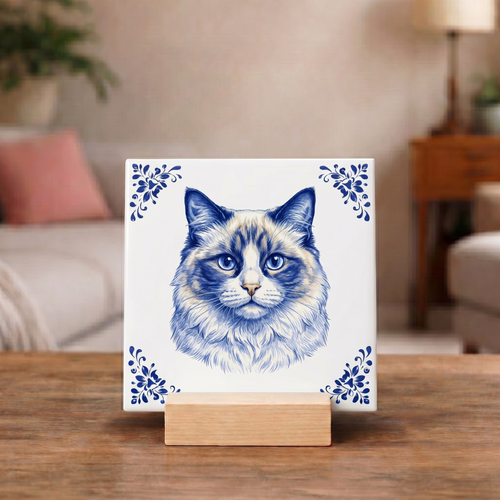 Delftsblauw Tegeltje "Ragdoll Kat"