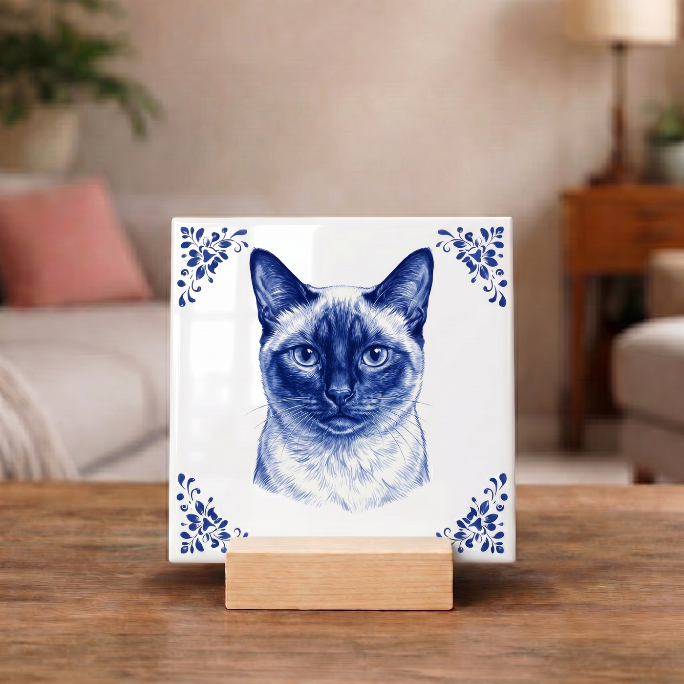 Delftsblauw Tegeltje 11x11 Siamese Kat – Cadeau voor Kattenliefhebber of Baasje