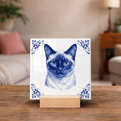 Delftsblauw Tegeltje "Siamese Kat"
