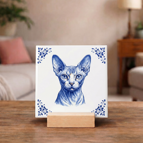 Delftsblauw Tegeltje "Sphynx Kat"