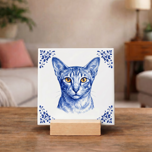Delftsblauw Tegeltje "Europese Korthaar Kat"