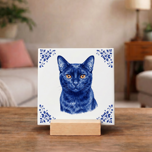 Delftsblauw Tegeltje "Bombay Kat"