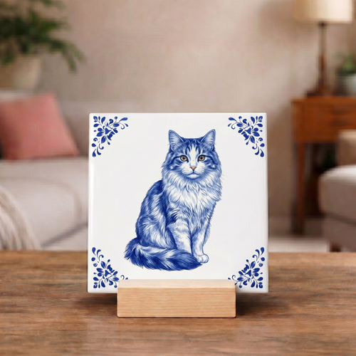 Delftsblauw Tegeltje "Noorse Boskat"