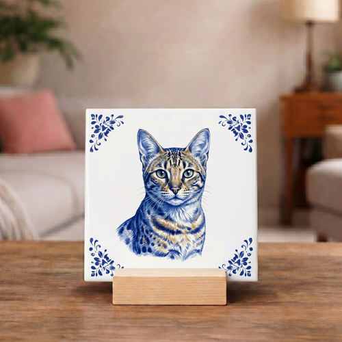 Delftsblauw Tegeltje "Bengaal Kat"