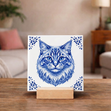 Delftsblauw Tegeltje 11x11 Ragdoll Kat – Cadeau voor Kattenliefhebber of Baasje