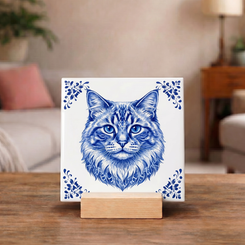 Delftsblauw Tegeltje "Ragdoll Kat"