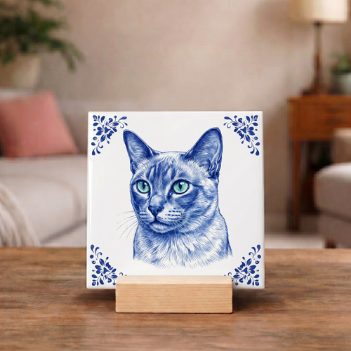 Delftsblauw Tegeltje  "Burmees Kat"