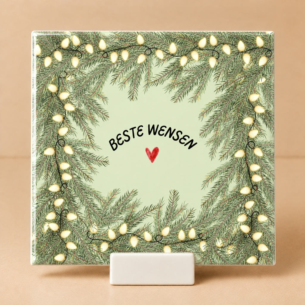 Tegeltje "Beste wensen" kerstlichtjes