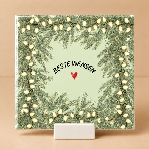 Tegeltje "Beste wensen" kerstlichtjes