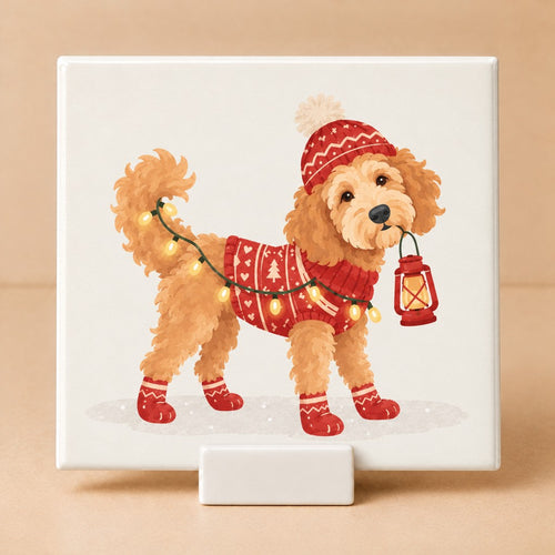 Tegeltje "Kerstpup met lantaarn"