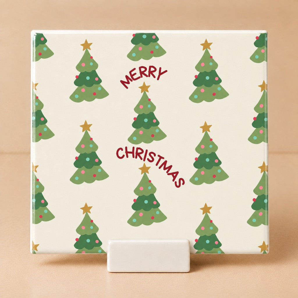 Tegeltje "Merry Christmas" kerstboompjes