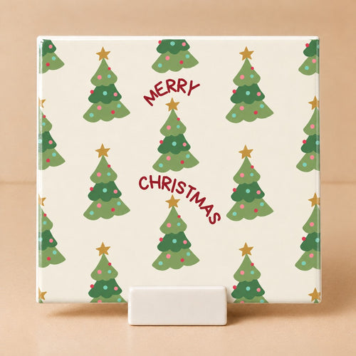 Tegeltje "Merry Christmas" kerstboompjes