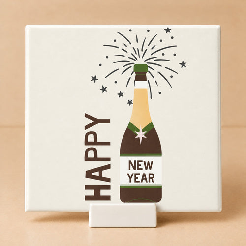Tegeltje "Happy New Year" champagnefles